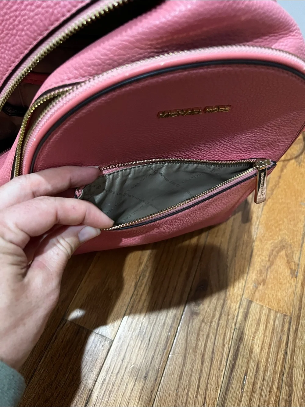 Michael Kors Coral Pink Pebbled Leather Backpack with Gold Hardware